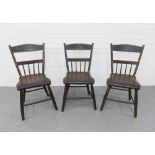 Three black painted side chairs , the top rails painted with grapes, (3)