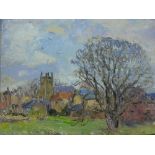 Village Churchyard, Oil on board, signed with initials Mc, in a gilt wood frame, 20 x 15cm