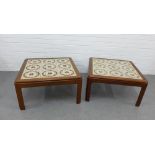 Pair of teak side tables with tiled tops, 38 x 72cm (2)