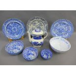 Quantity of Staffordshire blue and white pottery, (a lot)