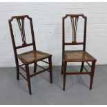 Pair of Edwardian side chairs with canework seats, 92 x 39cm (2)