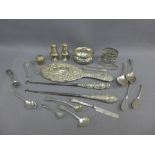Mixed lot of silver items to include a Chester silver hand mirror, various teaspoons and butter