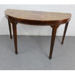 19th century d-end table, on tapering legs with spade feet, 77 x 138cm