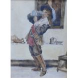 A Drinking Cavalier, Watercolour, apparently unsigned, in glazed gilt frame, 17 x 22cm