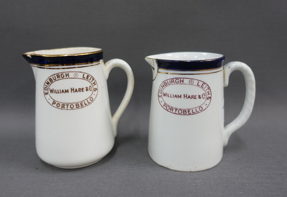 Two Edinburgh, Leith & Portobello William Hare & Co jugs, by Sneddon of Glasgow, 8cm high, (2)