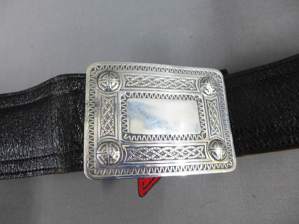 Black leather kilt belt with large silver buckle, Birmingham 1966 - Image 2 of 2