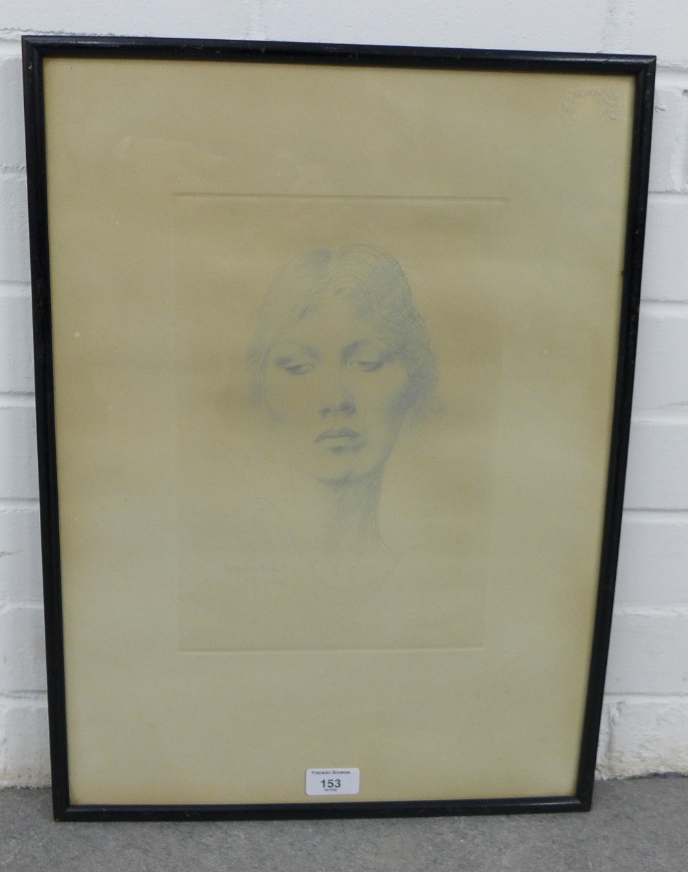 Augustus John, head and shoulders print of a young woman, in glazed frame, size overall 39 x 53cm - Image 2 of 3