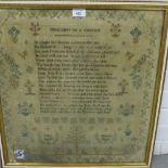 19th century verse and flower sampler worked by Mary Johnson, aged 9 years, in a glazed frame, 50