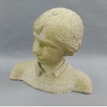 Stoneware head and shoulders bust of a Young boy, 29cm high