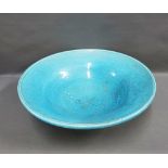 A large blue glazed studio pottery bowl, 55cm diameter