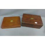 19th century mahogany and brass bound writing slope box together with a canteen of twelve Epns