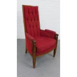 Highback red upholstered button back chair, 112 x 66cm