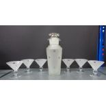 Frosted glass star pattern cocktail shaker and set of six glasses 970