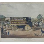 The Enterprise - Steam Omnibus, 19th century coloured engraved print, in a glazed Hogarth frame,