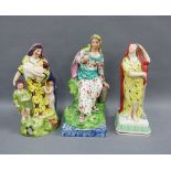 Two Staffordshire figures - Charity and Hope, together with another, some restorations, tallest 24cm
