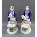 Pair of East Coast Scottish pottery figures, probably Portobello, Newhaven fishwife figures, each