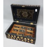 Porcupine quill box with a lift out tray having nine compartments, size overall 28 x 20 x 11cm