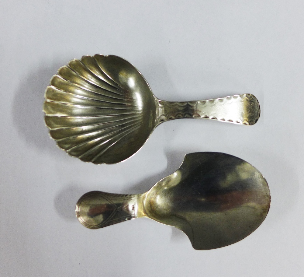 Georgian silver caddy spoon, Birmingham 1796 possibly Joseph Taylor and another with a scalloped