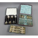 Cased set of six silver teaspoons, Birmingham 1925, cased set of twelve Epns teaspoons with matching