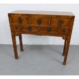 Chinoiserie Altar style side table with an arrangement of seven drawers, on square stylised legs, 86