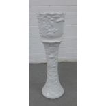 Modern white glazed jardiniere planter and stand, 73cm high