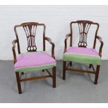 Pair of mahogany George III style mahogany open armchairs with vertical splat backs and