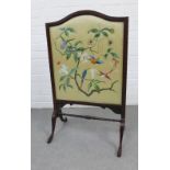 Early to mid 20th century mahogany framed fire screen with a silk needlework panel 89 x 53cm