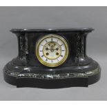 Victorian black slate mantle clock, the enamel chapter ring with Roman numerals, and inscribed W.