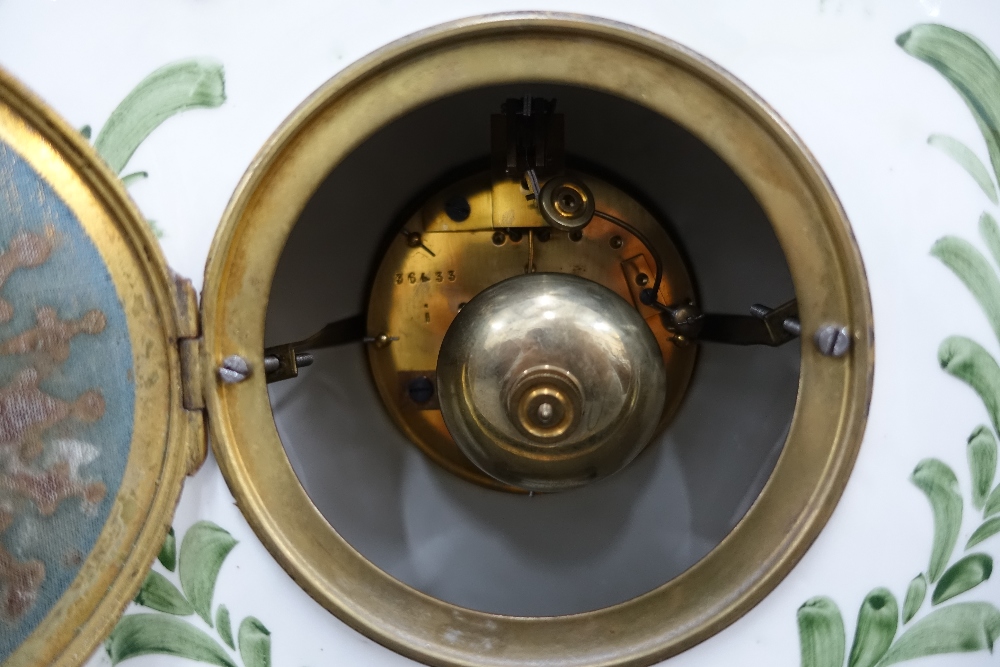 Georg Schmider pottery mantle clock, the brass movement striking on a gong and numbered 36435, - Image 3 of 4