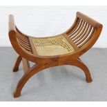 X framed hardwood stool with canework seat , 60 x 67cm