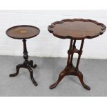 Mahogany pedestal wine table and another with moulded edge, tallest 57 x 46cm (2)