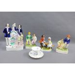 Staffordshire Victoria and Albert flatback figure group, Royal Worcester cup and saucer, Continental