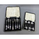 Cased set of six silver pastry forks, Birmingham 1936 and a cased set of six silver teaspoons (a