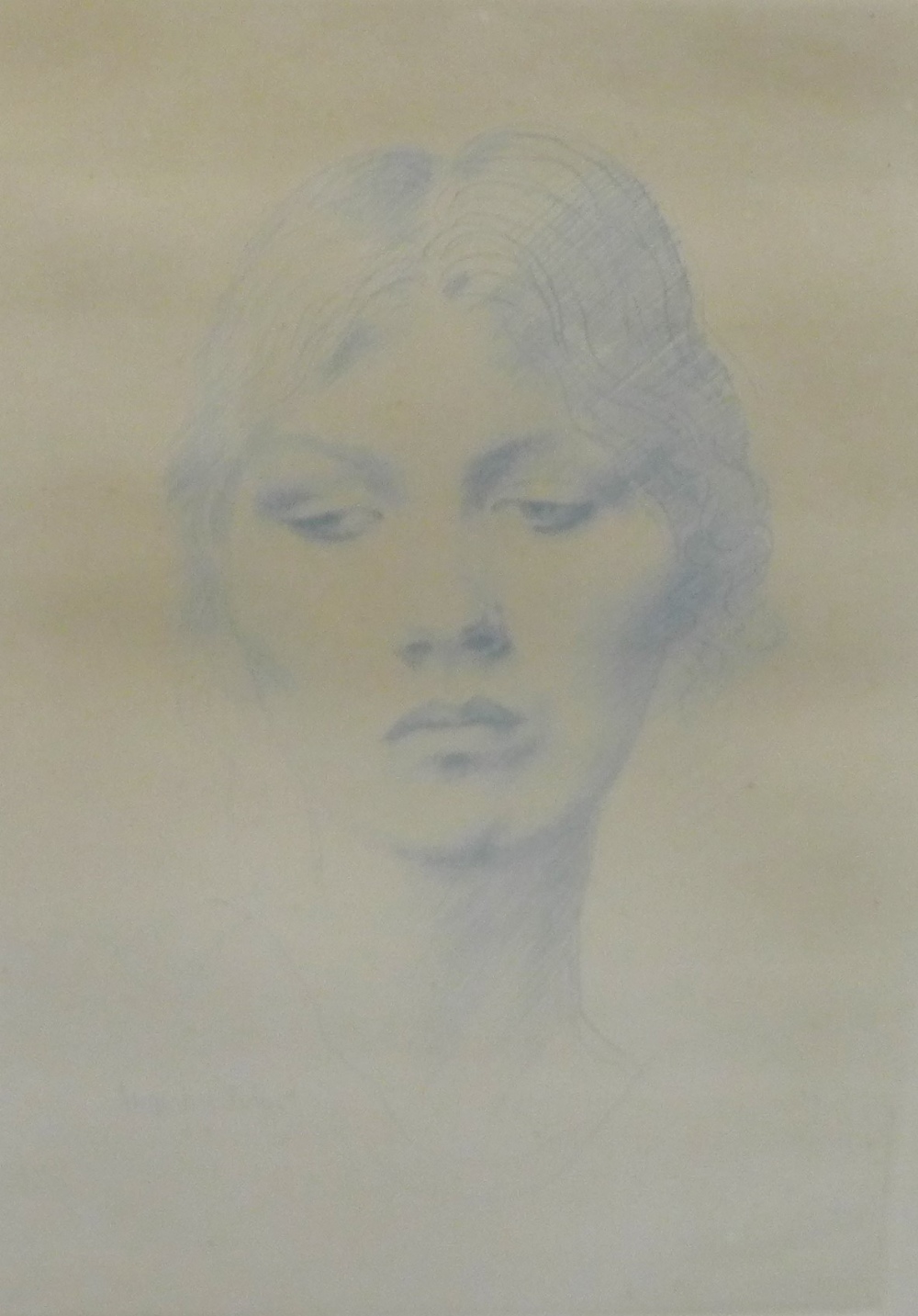 Augustus John, head and shoulders print of a young woman, in glazed frame, size overall 39 x 53cm