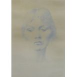 Augustus John, head and shoulders print of a young woman, in glazed frame, size overall 39 x 53cm