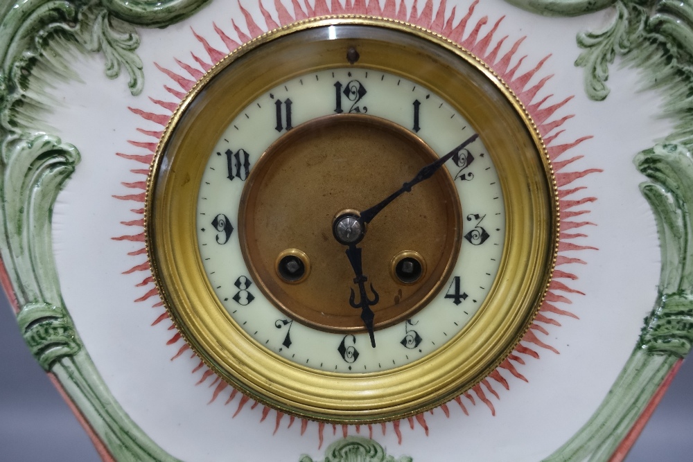 Georg Schmider pottery mantle clock, the brass movement striking on a gong and numbered 36435, - Image 4 of 4