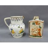 Pratt Ware moulded jug with classical figures and a Pratt Ware Macaroni caddy, the neck with