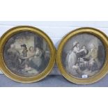 After George Morland and pair of stipple engraved coloured prints,in circular glazed giltwood frame,
