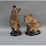 Two Lomonsov Russian pottery brown bear figures, tallest 13cm (2)