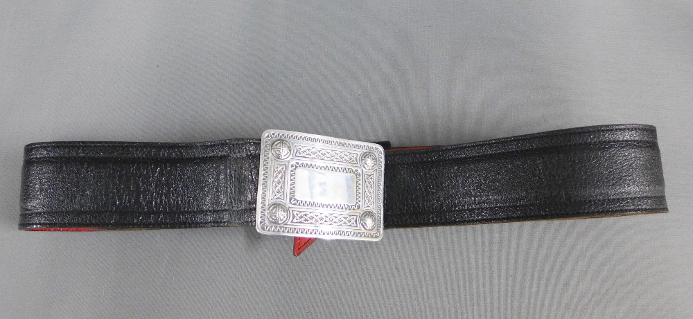 Black leather kilt belt with large silver buckle, Birmingham 1966