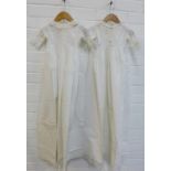Two white cotton and lace edged christening gowns (2)