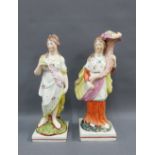 Two Staffordshire female figures, each modelled standing on a square line bases, one with