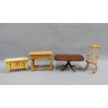 Dolls house furniture to include a William and Mary style walnut side table and a Rennie