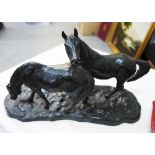 Bronze patinated metal horse and pony figure group, 30cm long