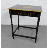 A side table, painted and lacquered with squirrel and acorn pattern, on barley twist legs, 74 x 60cm