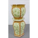 Victorian pottery jardiniere planter and stand (with damages) 90 x 39cm (a/f)