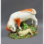 19th century Staffordshire Bull Baiting figure group, 14cm high