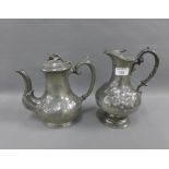 Pewter claret jug and a pewter coffee pot, (2)