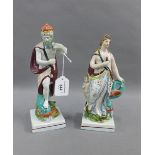 18th century Staffordshire figures Neptune and Venus on square line bases, 24cm high (Venus arm re