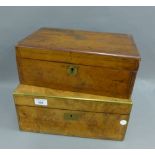 19th century walnut and brass bound writing box, 35 x 23cm, together with another (2)